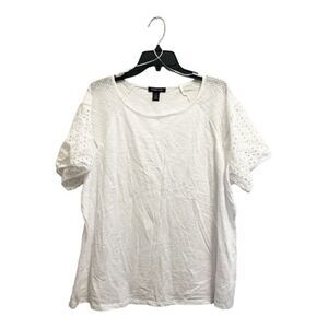 BYdesign‎ White Cotton Lace Sleeve T-Shirt Casual Summer Top Plus Size 2X